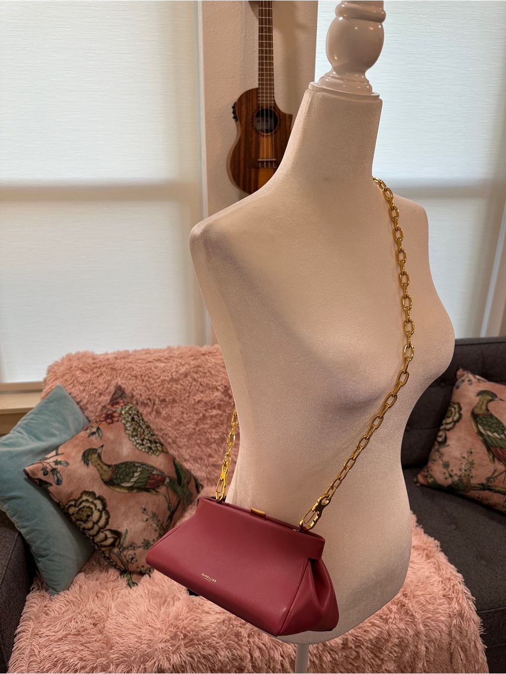 DeMellier Small Crossbody Bag in Rose Pink with Gold Chain - Picture 8 of 9
